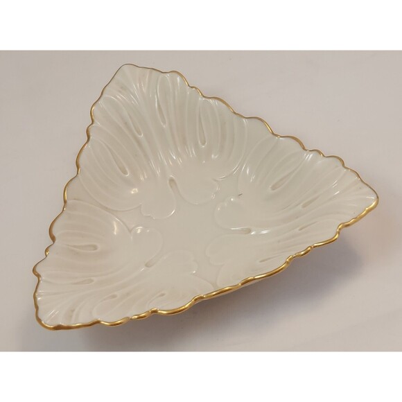 LENOX 24K Gold Decorated Triad Triangle Shaped Trinket Display Bowl Dish 7" - Picture 6 of 6